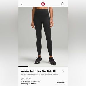 Lululemon Wunder Train High Rise Leggings 28in